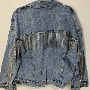 Altar'd State Denim Rhinestone Fringe Jacket